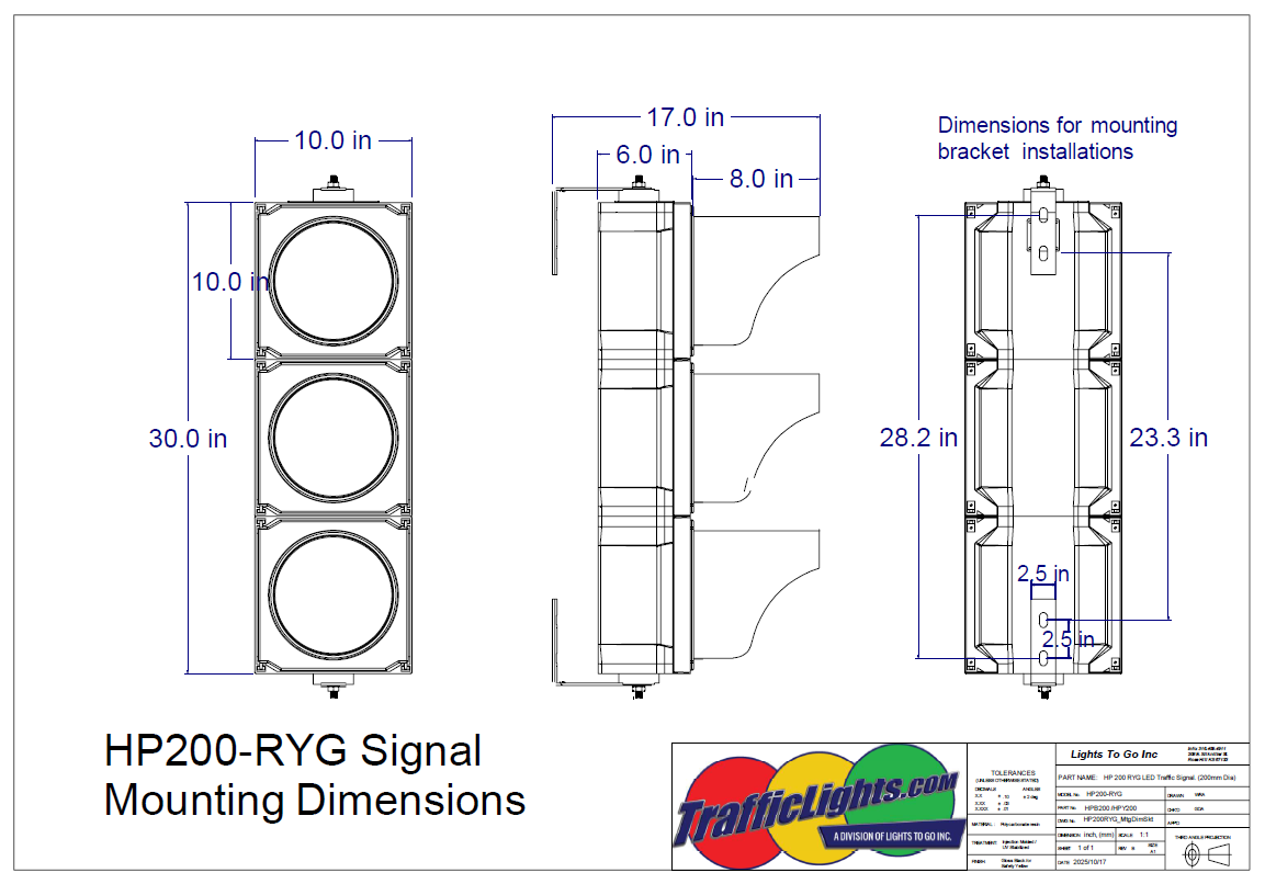 HPB200-RYG gloss black RYG industrial LED traffic signal light Dimensional Drawings 2