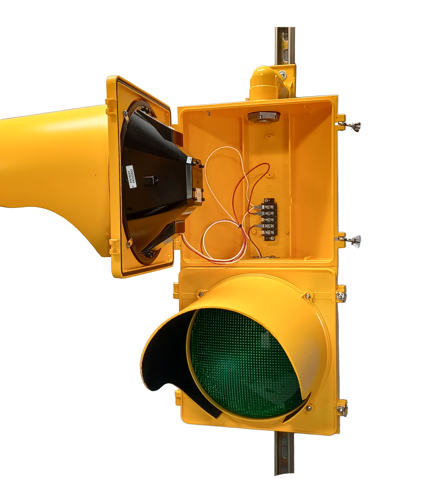 Safety Yellow traffic light showing interior terminal block, www.Trafficlights.com
