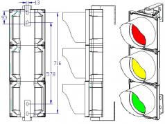 HPB200-RYG gloss black RYG industrial LED traffic signal Dimensional Drawings
