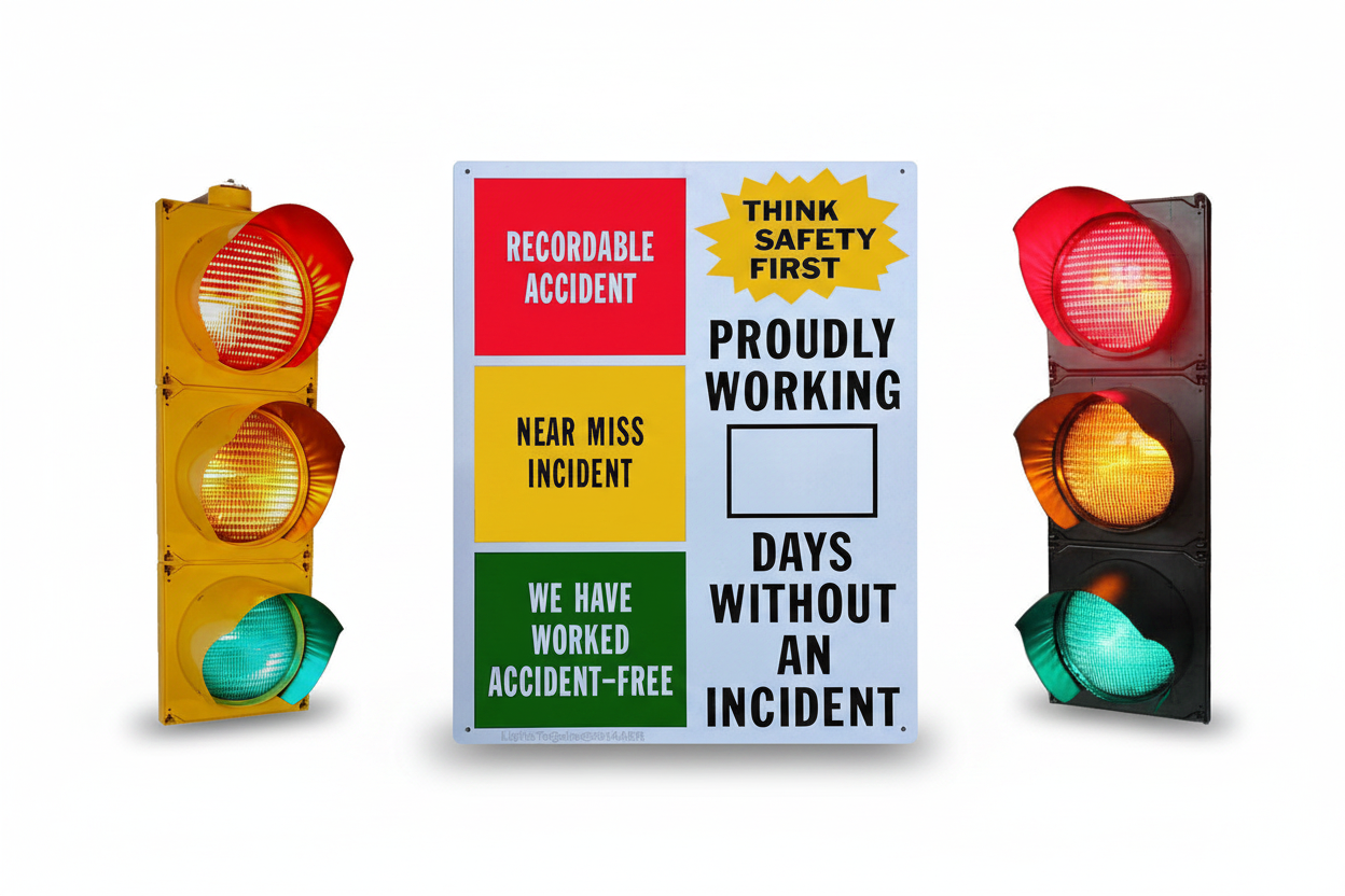 Safety Sign with Traffic Signals lights safety awareness